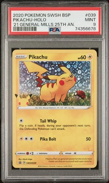 2020 Pokemon Sword & Shield Black Star Promo 2021 General Mills 25th Anniversary Rare Holofoil Pikachu #039 card image