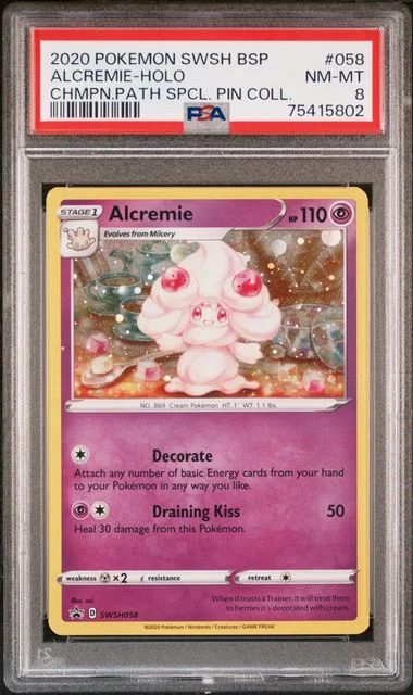 2020 Pokemon Sword & Shield Black Star Promo Champion's Path Special Pin Collection Rare Holofoil Alcremie #058 card image