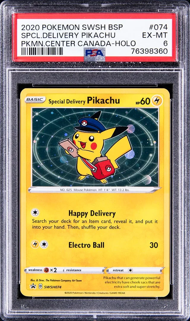 2020 Pokemon Sword & Shield BSP Pokemon Center Canada Rare Holofoil Special Delivery Pikachu #074 card image