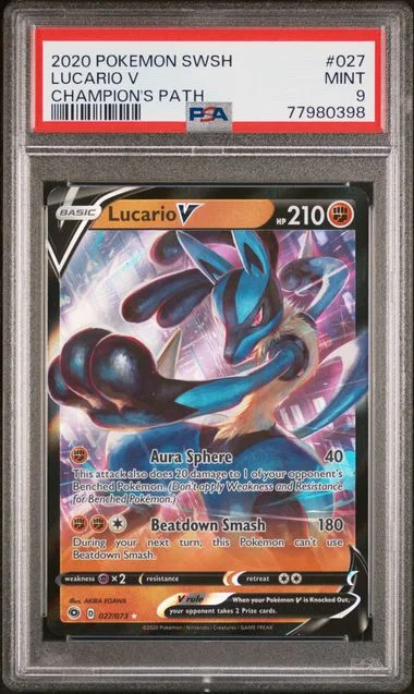 2020 Pokemon Sword & Shield Champion's Path Lucario V #027 card image