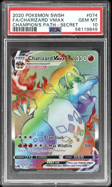 2020 Pokemon Sword & Shield Champion's Path Secret Rare Full Art Charizard VMAX #074 card image