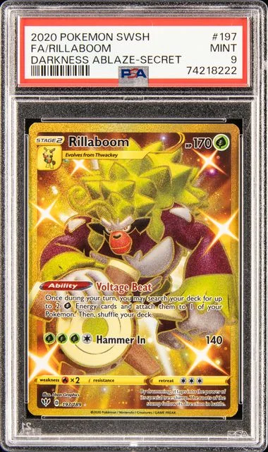 2020 Pokemon Sword & Shield Darkness Ablaze Secret Full Art/Rillaboom #197 card image