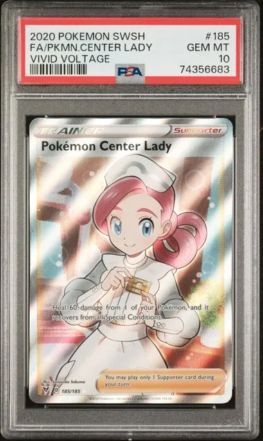 2020 Pokemon Sword & Shield Vivid Voltage Full Art Pokemon Center Lady #185 card image