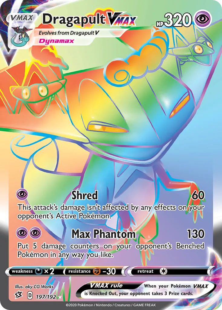 2020 Rebel Clash Dragapult VMAX #197/192 Rare Rainbow card image