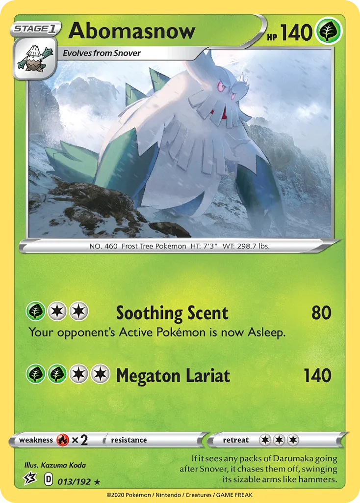 2020 Rebel Clash Abomasnow Rare #013/192 Rare card image