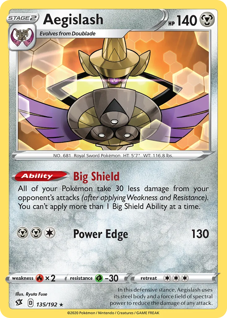 2020 Rebel Clash Aegislash #135/192 Rare card image