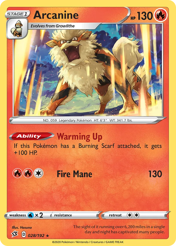 2020 Rebel Clash Arcanine Rare #028/192 Rare card image