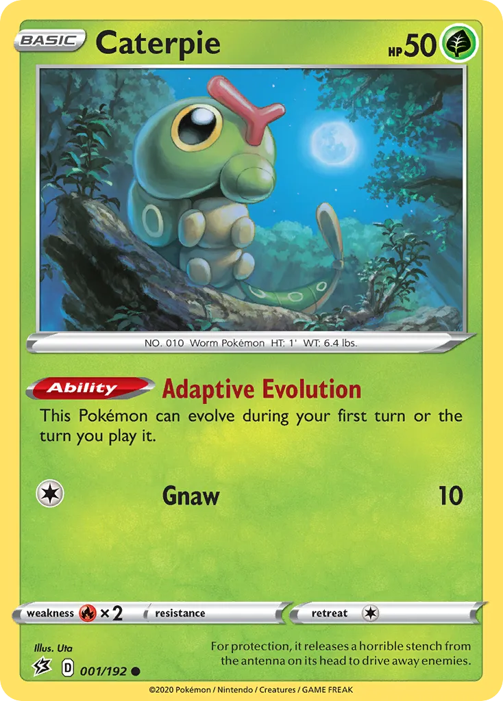 2020 Rebel Clash Caterpie Common #001/192 Common card image