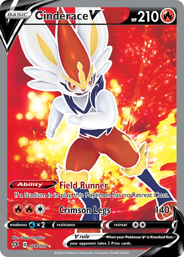 2020 Rebel Clash Cinderace V #178/192 Rare Ultra card image