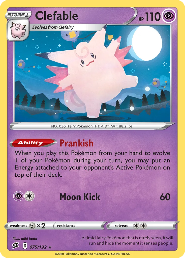2020 Rebel Clash Clefable Rare Holo #075/192 Rare Holo card image