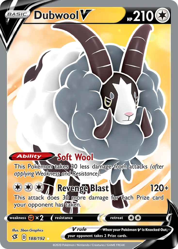 2020 Rebel Clash Dubwool V #188/192 Rare Ultra card image