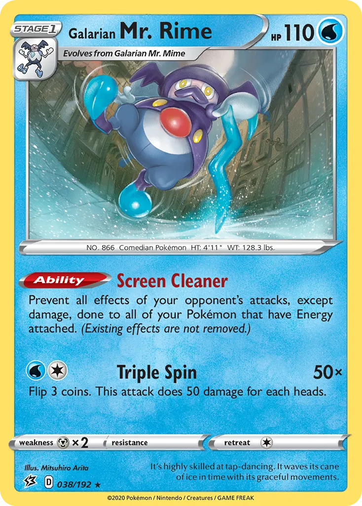2020 Rebel Clash Galarian Mr. Rime Rare #038/192 Rare card image