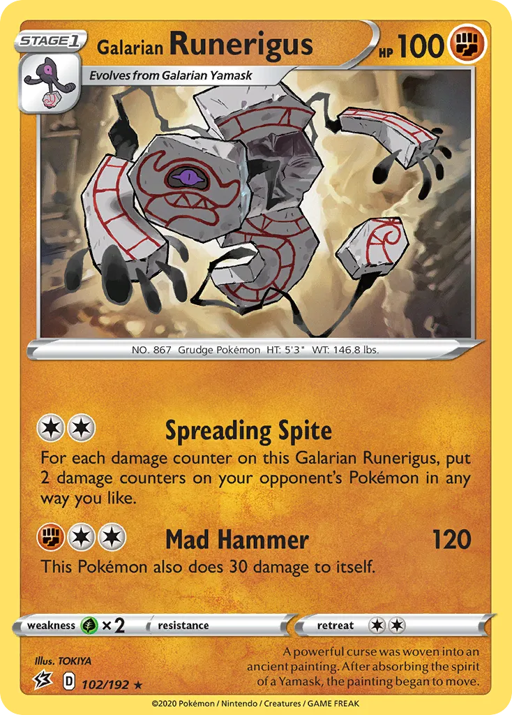 2020 Rebel Clash Galarian Runerigus #102/192 Rare card image