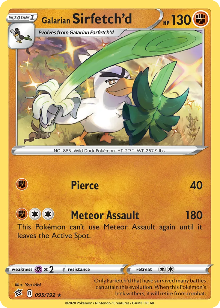 2020 Rebel Clash Galarian Sirfetch'd #095/192 Rare Holo card image