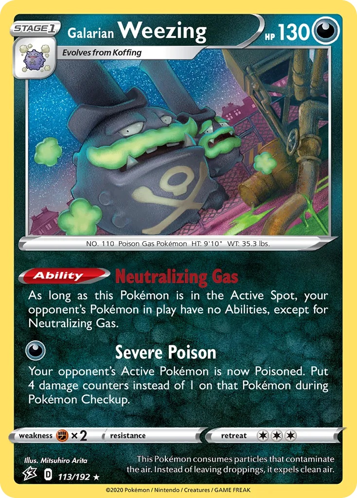 2020 Rebel Clash Galarian Weezing #113/192 Rare Holo card image