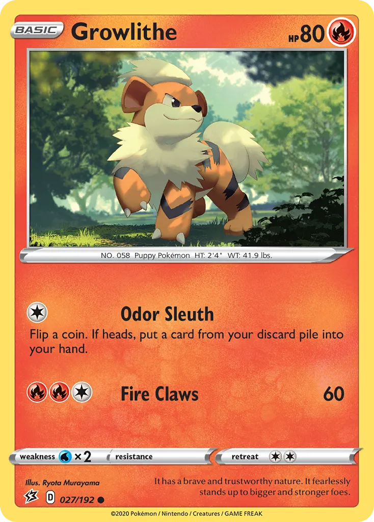 2020 Rebel Clash Growlithe Common #027/192 Common card image