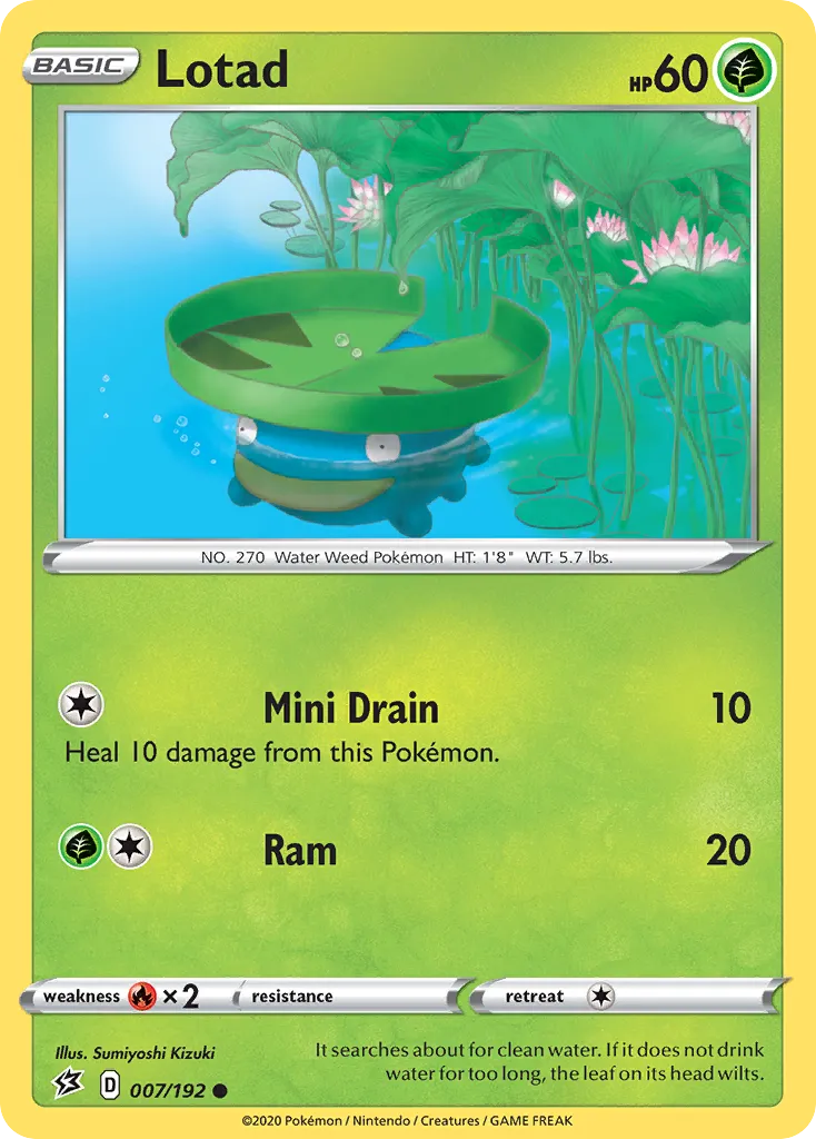 2020 Rebel Clash Lotad Common #007/192 Common card image