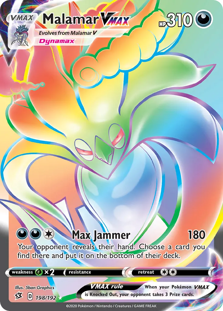 2020 Rebel Clash Malamar VMAX #198/192 Rare Rainbow card image