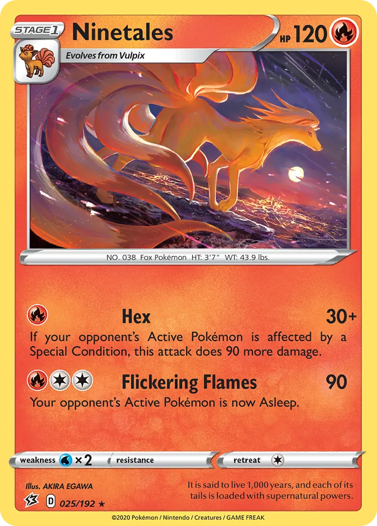 2020 Rebel Clash Ninetales Rare #025/192 Rare card image
