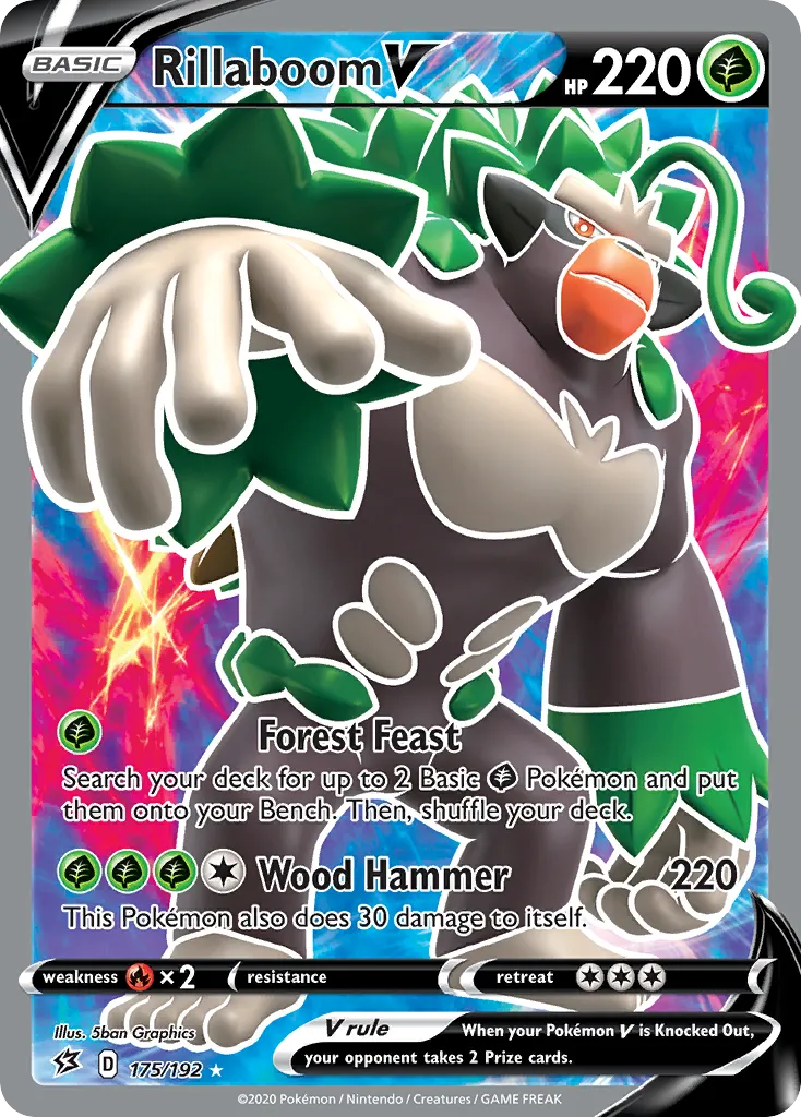 2020 Rebel Clash Rillaboom V #175/192 Rare Ultra card image