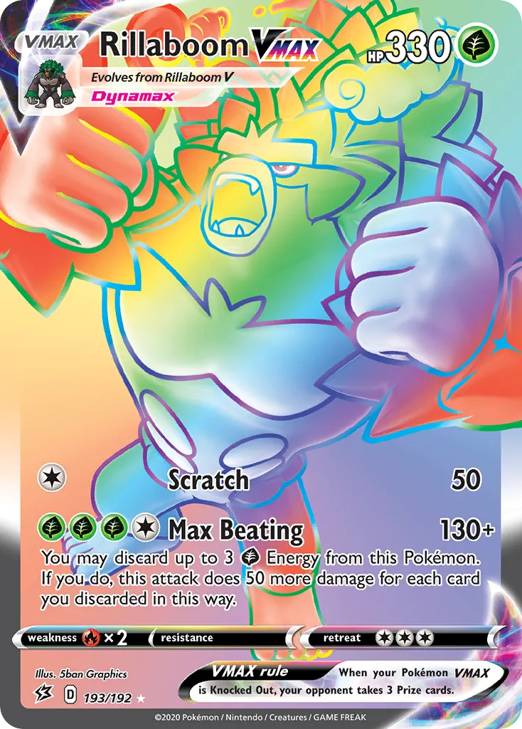 2020 Rebel Clash Rillaboom VMAX #193/192 Rare Rainbow card image