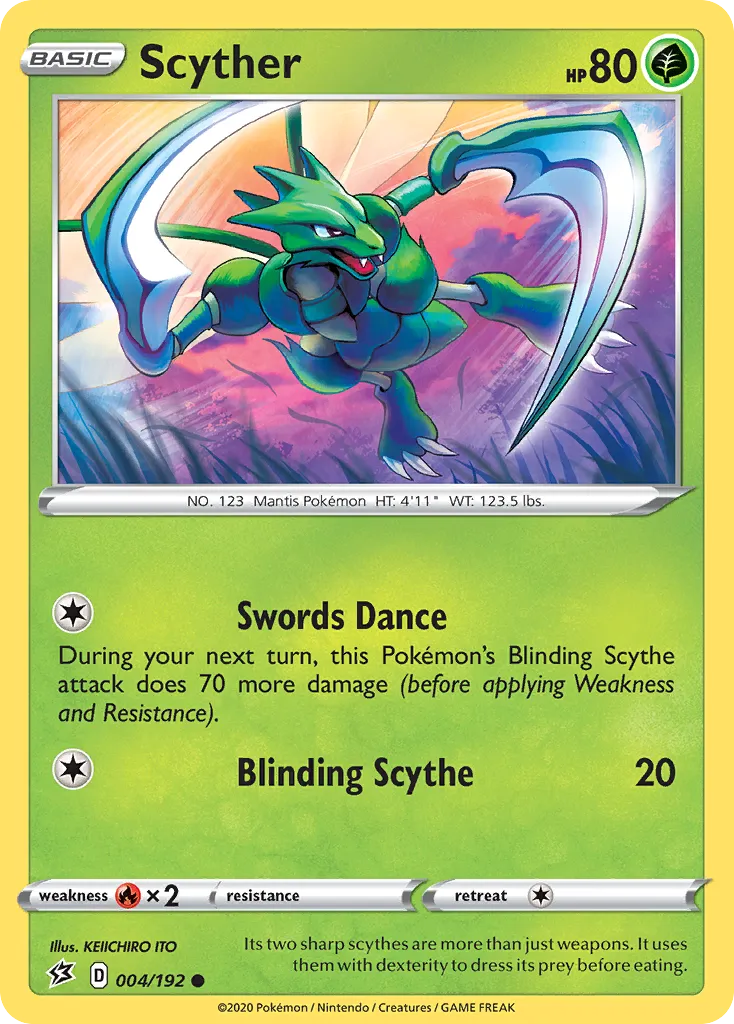 2020 Rebel Clash Scyther Common #004/192 Common card image