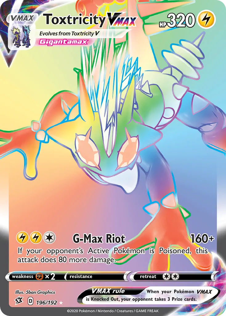 2020 Rebel Clash Toxtricity VMAX #196/192 Rare Rainbow card image
