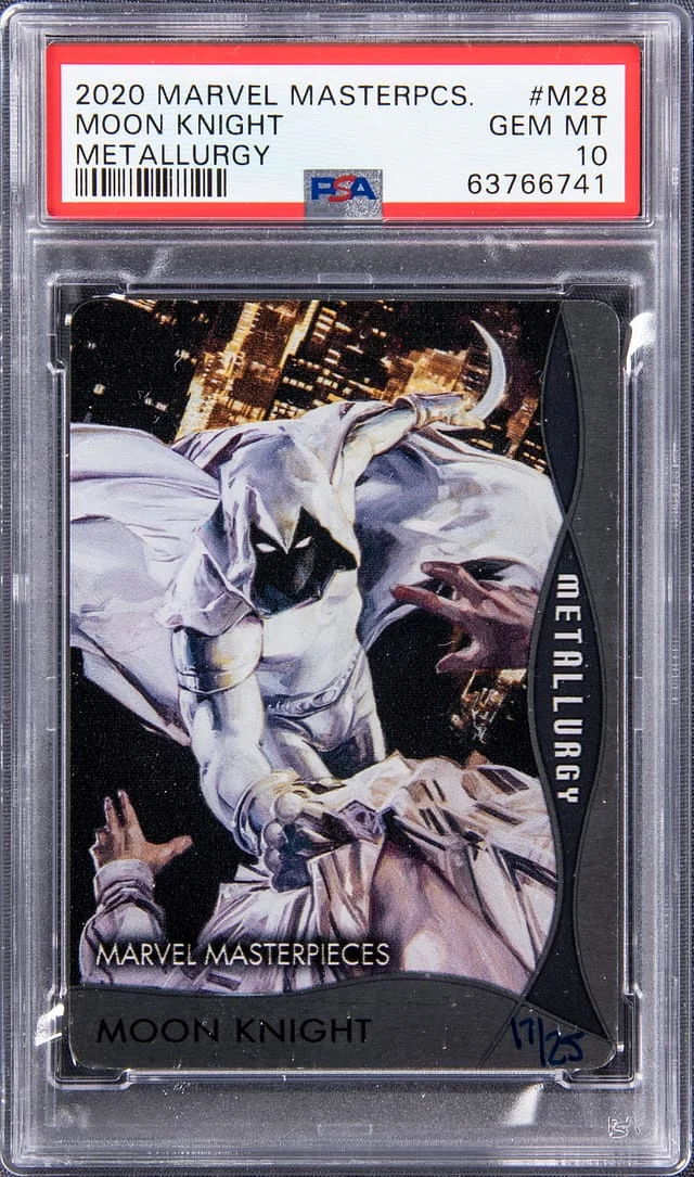 2020 SkyBox Moon Knight 17/25 Marvel Masterpieces Metallurgy #M-28 card image