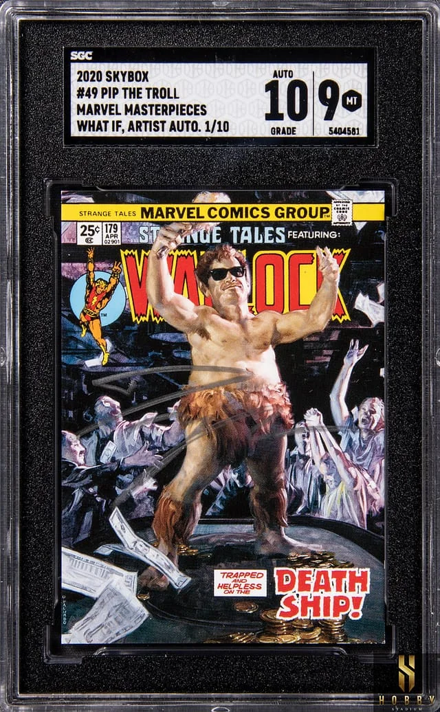 2020 SkyBox Pip The Troll Marvel Masterpieces What if Artist Autograph #49 card image