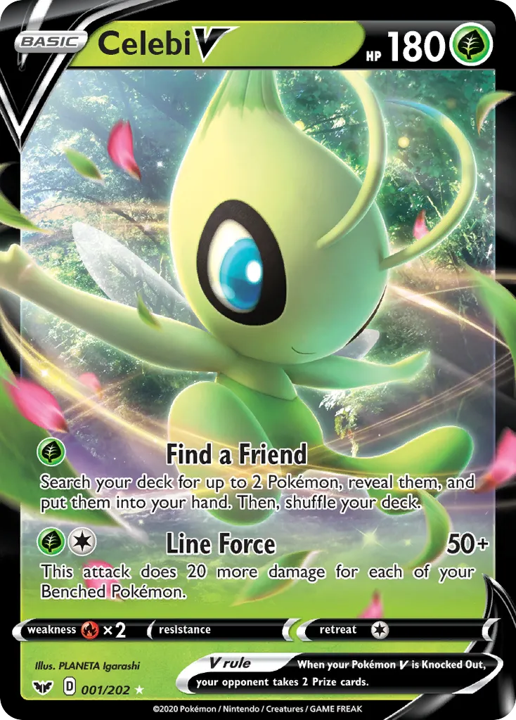 2020 Sword & Shield Celebi V Rare Holo V #001/202 Rare Holo V card image
