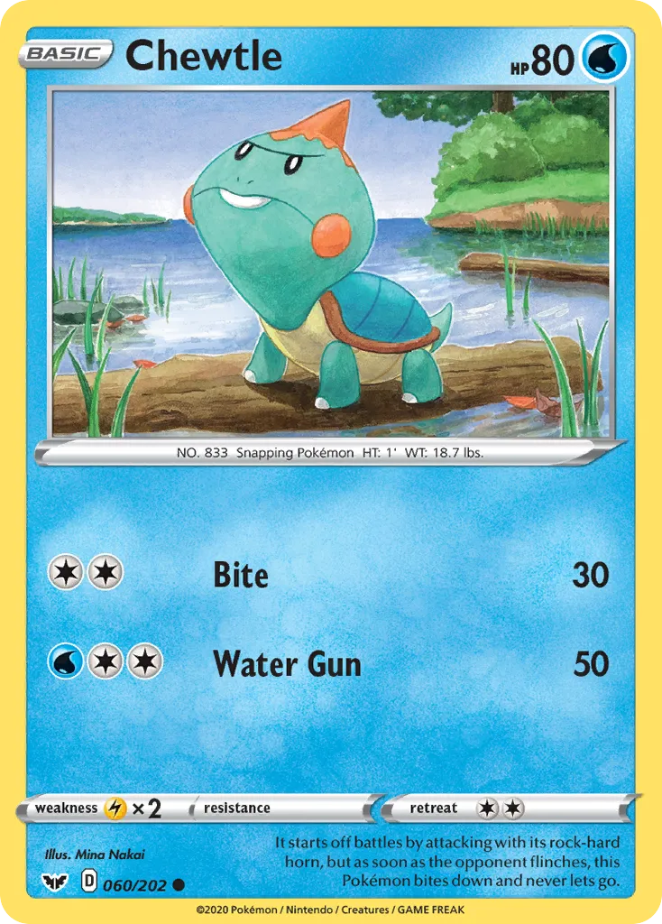 2020 Sword & Shield Chewtle Common #060/202 Common card image