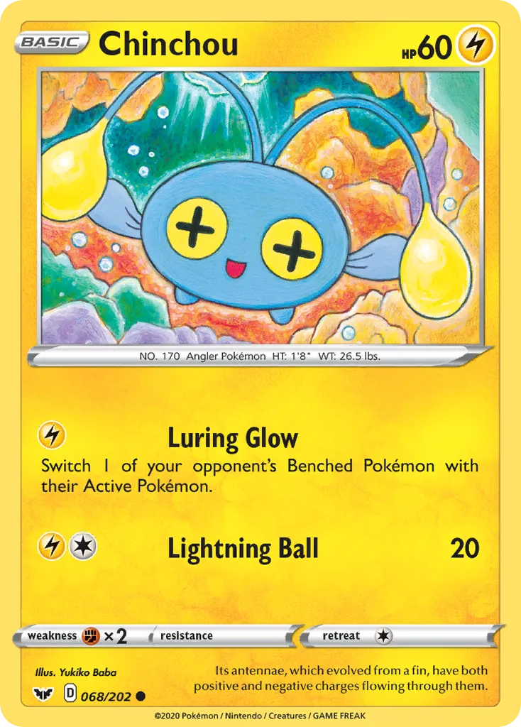 2020 Sword & Shield Chinchou #068/202 Common card image