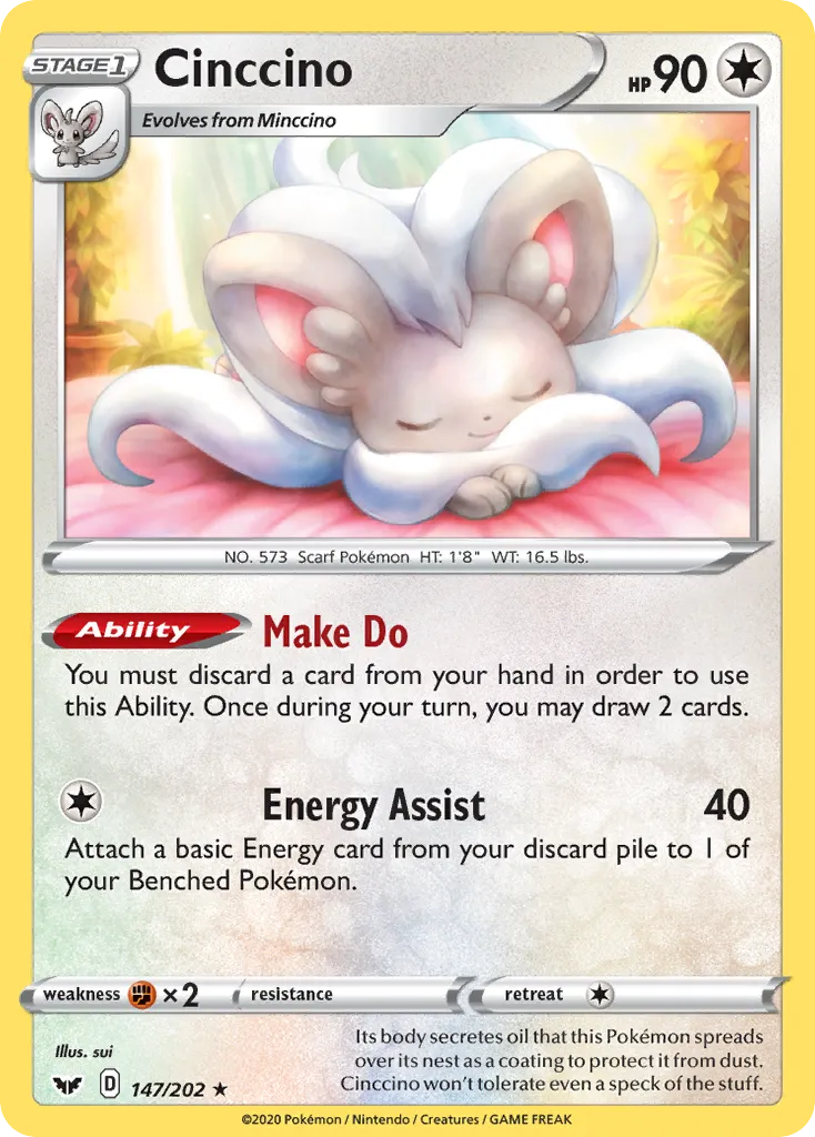 2020 Sword & Shield Cinccino Rare #147/202 Rare card image