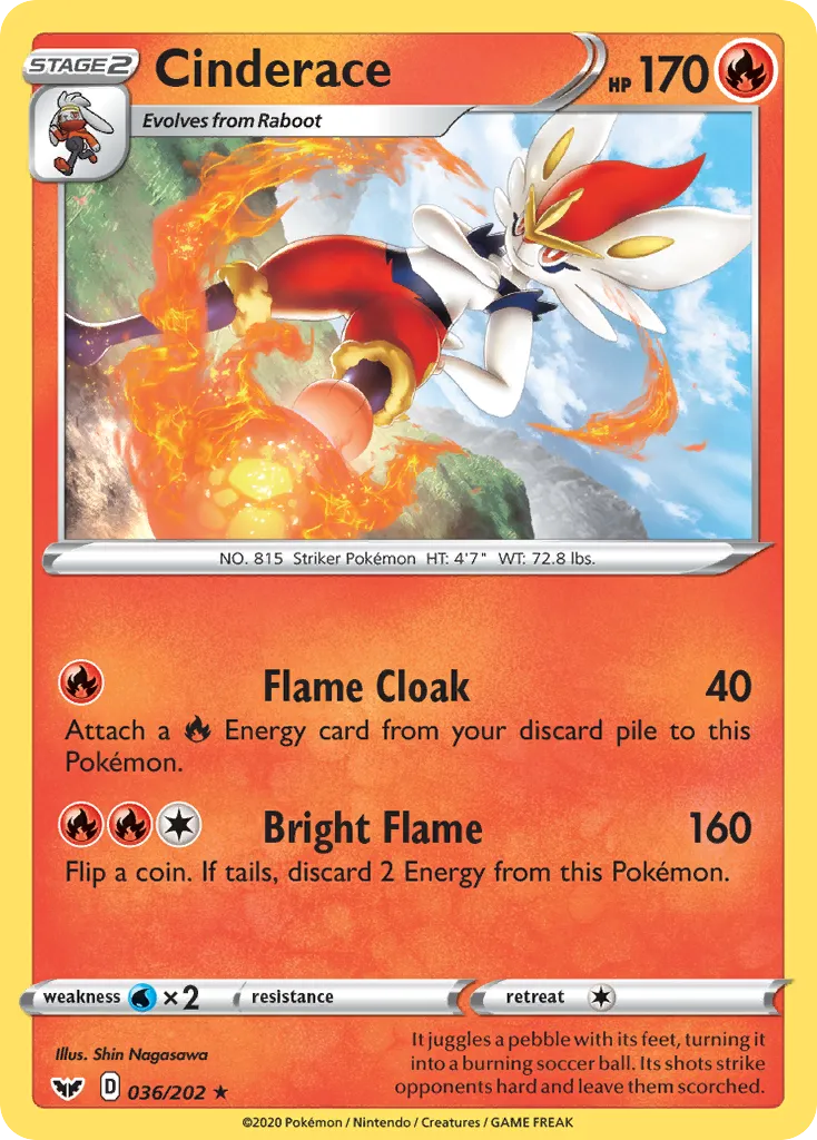 2020 Sword & Shield Cinderace #036/202 Rare card image