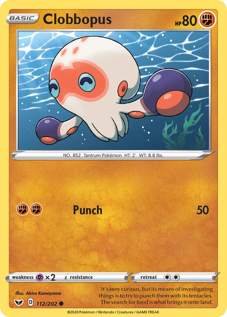 2020 Sword & Shield Clobbopus #112/202 Common card image