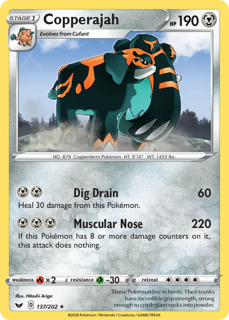 2020 Sword & Shield Copperajah Rare Holo #137/202 Rare Holo card image