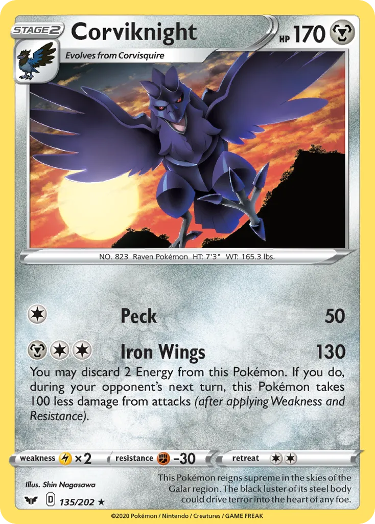 2020 Sword & Shield Corviknight Rare #135/202 Rare card image