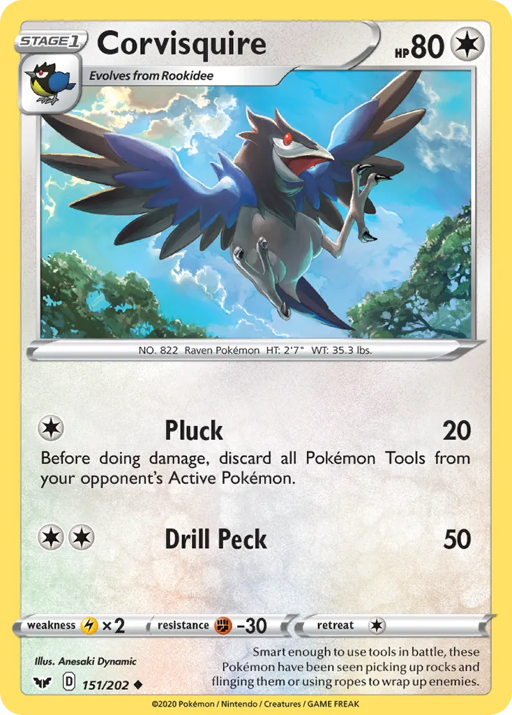 2020 Sword & Shield Corvisquire Uncommon #151/202 Uncommon card image