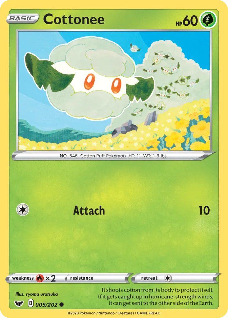 2020 Sword & Shield Cottonee Common #005/202 Common card image