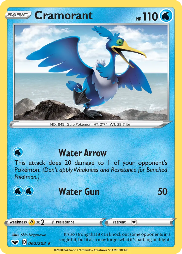 2020 Sword & Shield Cramorant Rare #062/202 Rare card image