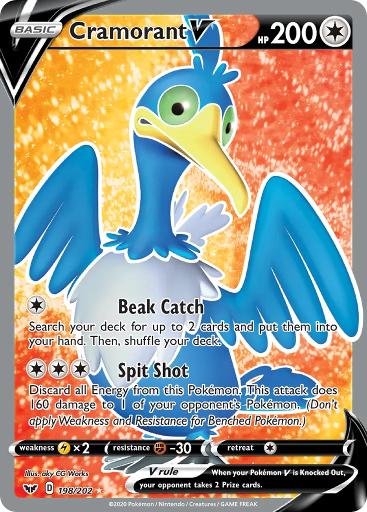 2020 Sword & Shield Cramorant V #155/202 Rare Holo V card image