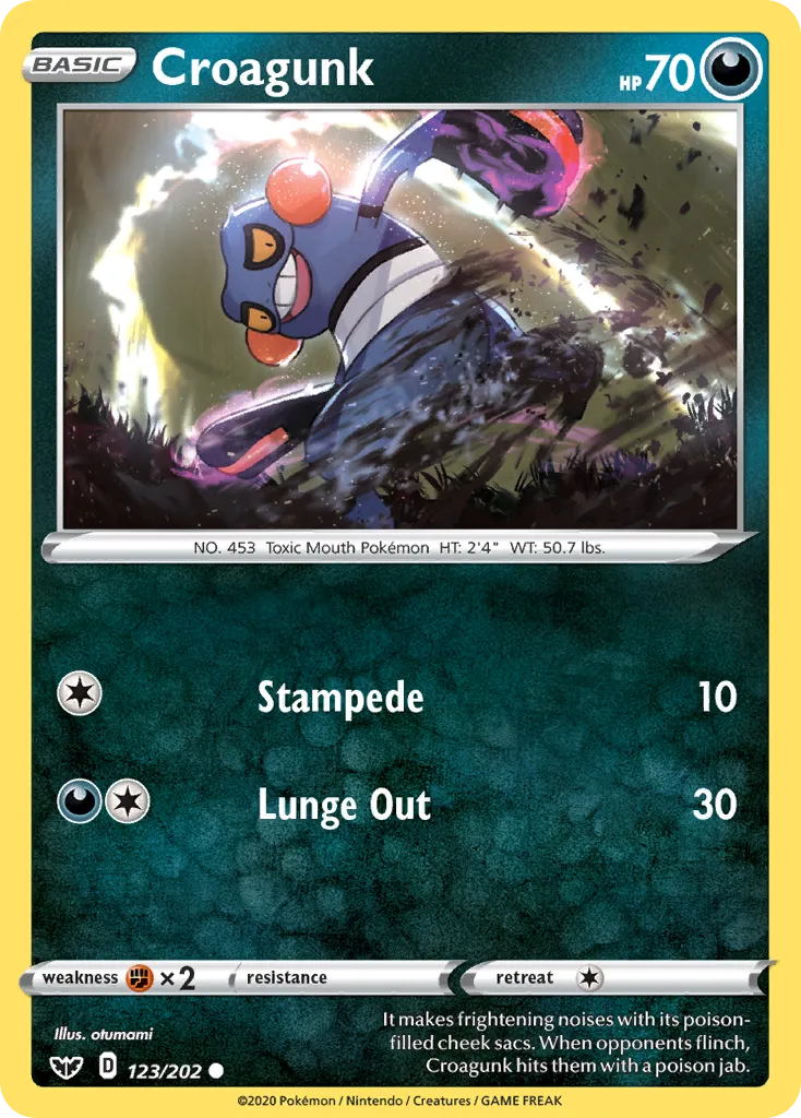 2020 Sword & Shield Croagunk Common #123/202 Common card image