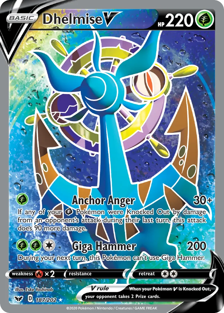 2020 Sword & Shield Dhelmise V #187/202 Rare Ultra card image
