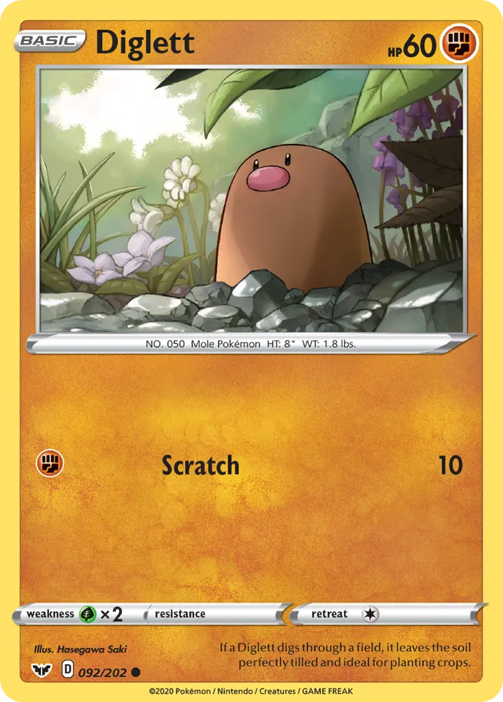 2020 Sword & Shield Diglett Common #092/202 Common card image