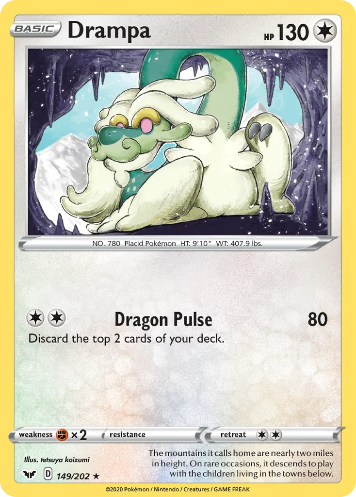 2020 Sword & Shield Drampa Rare #149/202 Rare card image