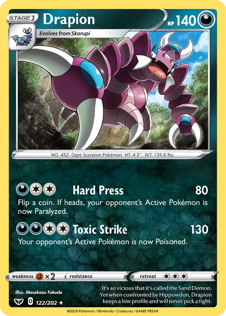 2020 Sword & Shield Drapion Rare #122/202 Rare card image