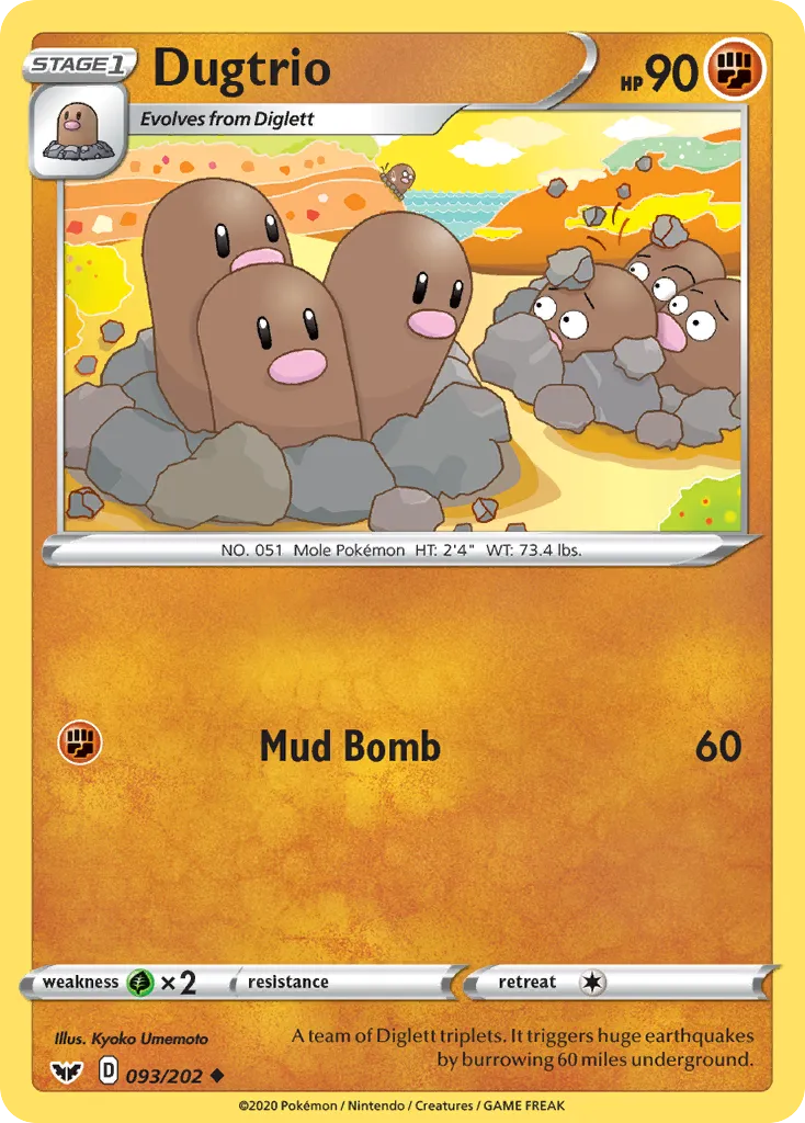 2020 Sword & Shield Dugtrio Uncommon #093/202 Uncommon card image