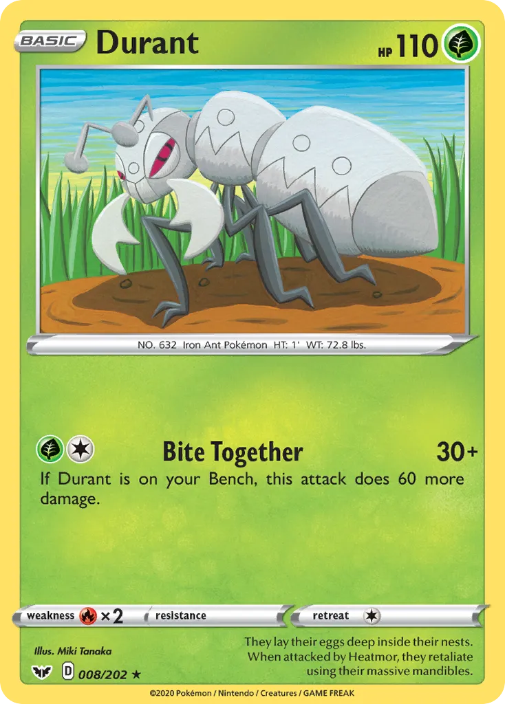 2020 Sword & Shield Durant Rare #008/202 Rare card image