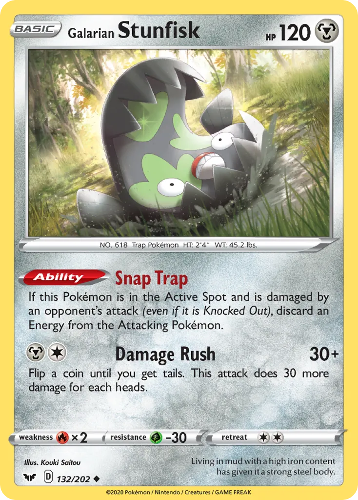 2020 Sword & Shield Galarian Stunfisk Uncommon #132/202 Uncommon card image