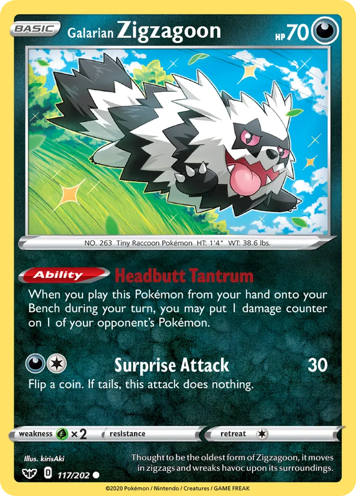 2020 Sword & Shield Galarian Zigzagoon Common #117/202 Common card image